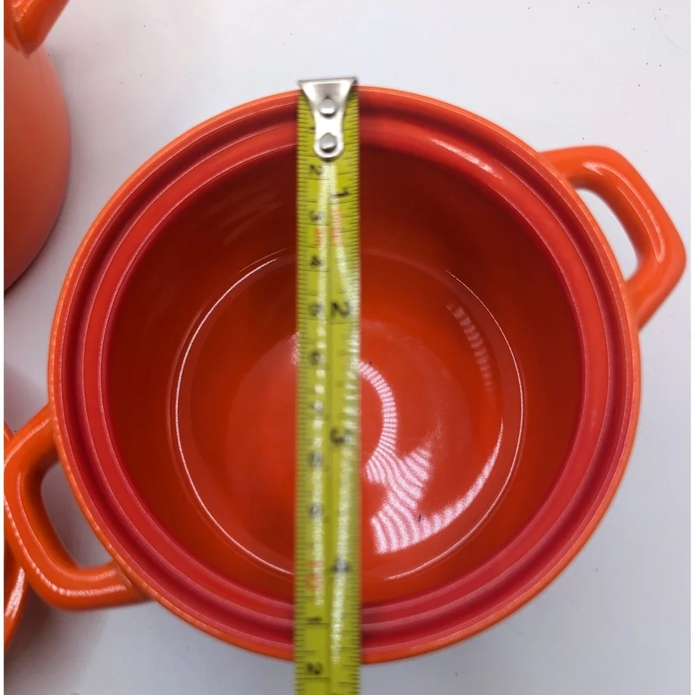 Set 2 Kiln by FOH Mini Cocotte Casserole Dishes Orange Ombre Flame Stoneware 4in